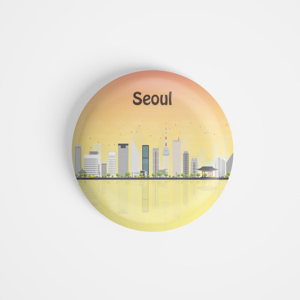 dhcrafts Round Fridge Magnet Multicolour Places Seoul Capital Of South Korea Glossy Finish Design Pack of 1 (58 mm)